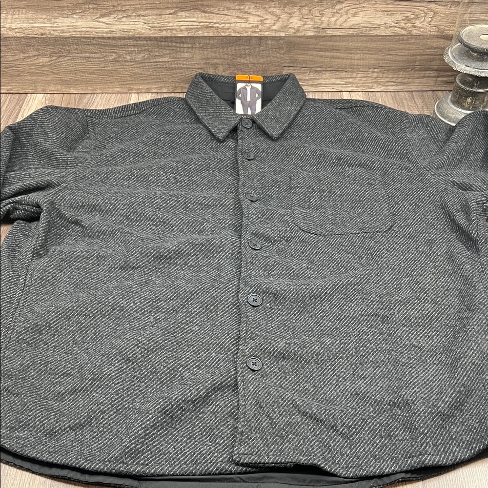 Banana Republic Stylish Charcoal, Gray Tweed Button-Up Shirt Jacket